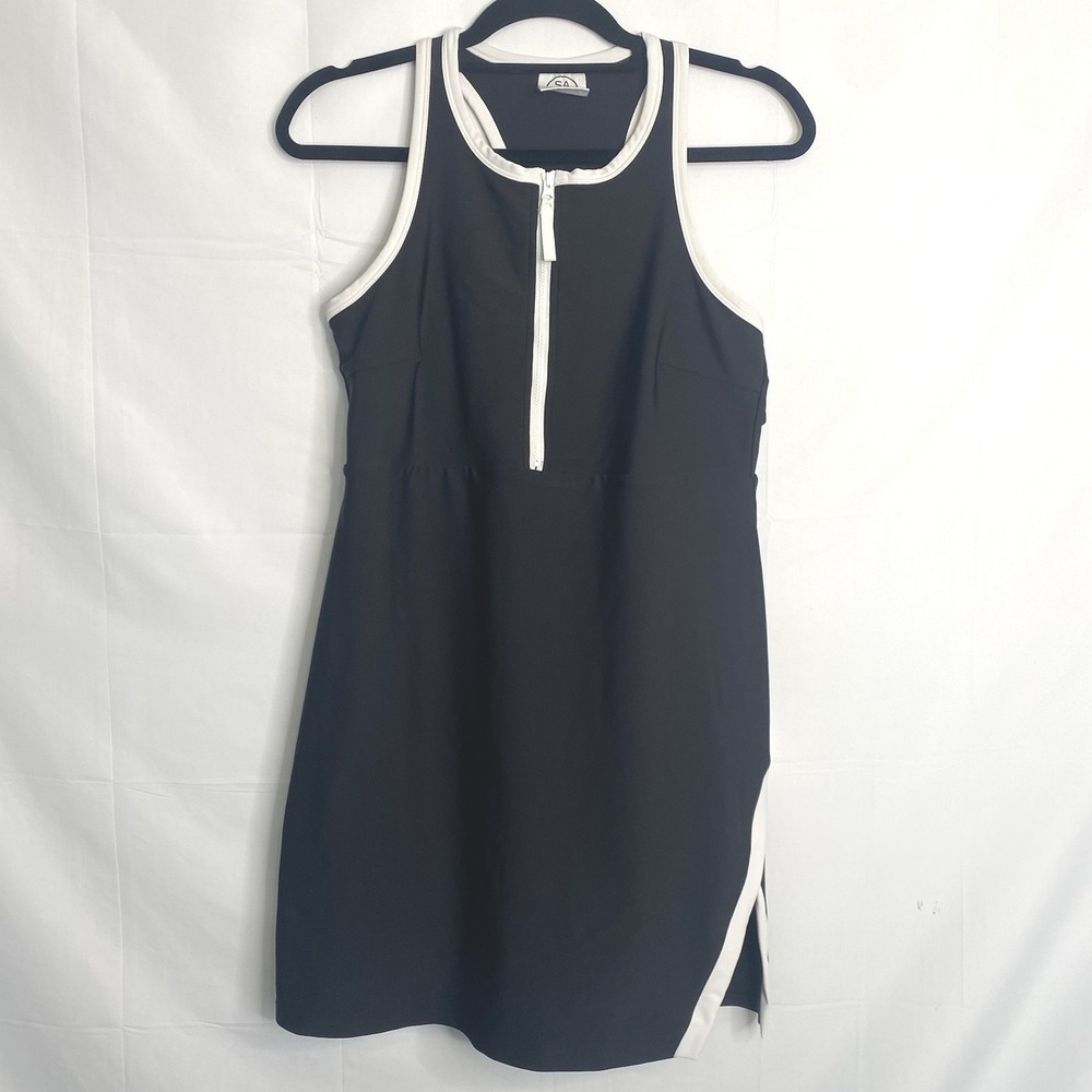 Sage Collective Womens Black Quarter Zip Racerback Dress with Shorts Womens L
